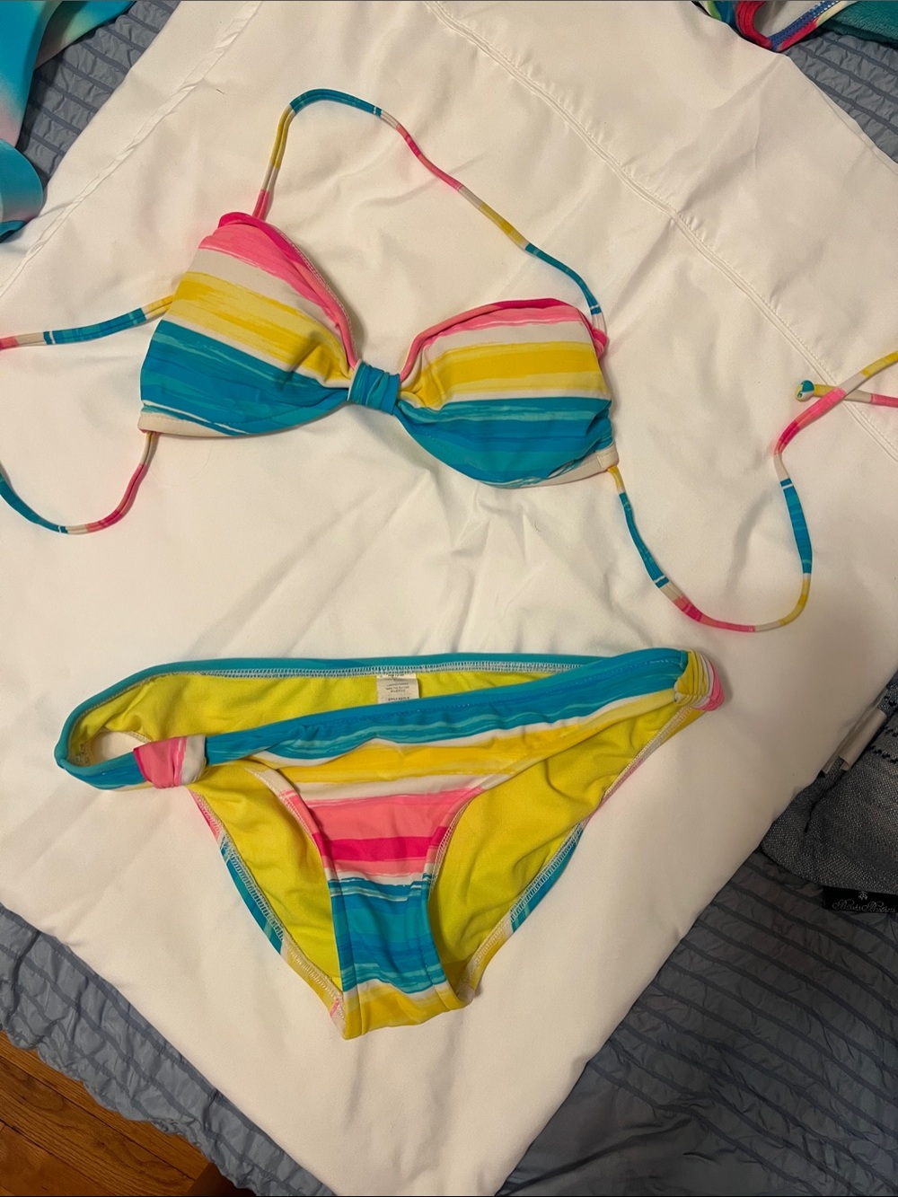 Women’s Striped Bikini Set - Yellow, Teal & Pink